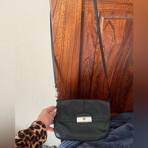 Coach Black Soft Leather Crossbody, Pretty Peach Lino ng, very good condition